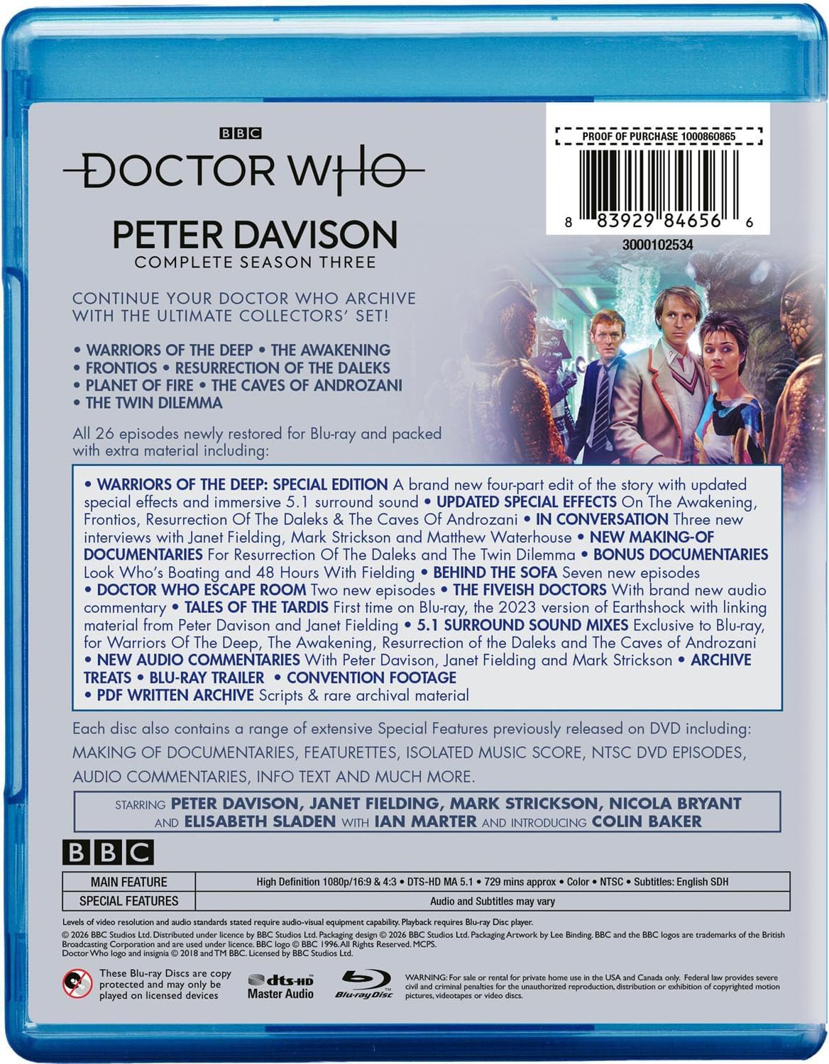Thumbnail 2 de Doctor Who 0883929846566: Peter Davison Complete Series Three Blu-ray, 10 Discs