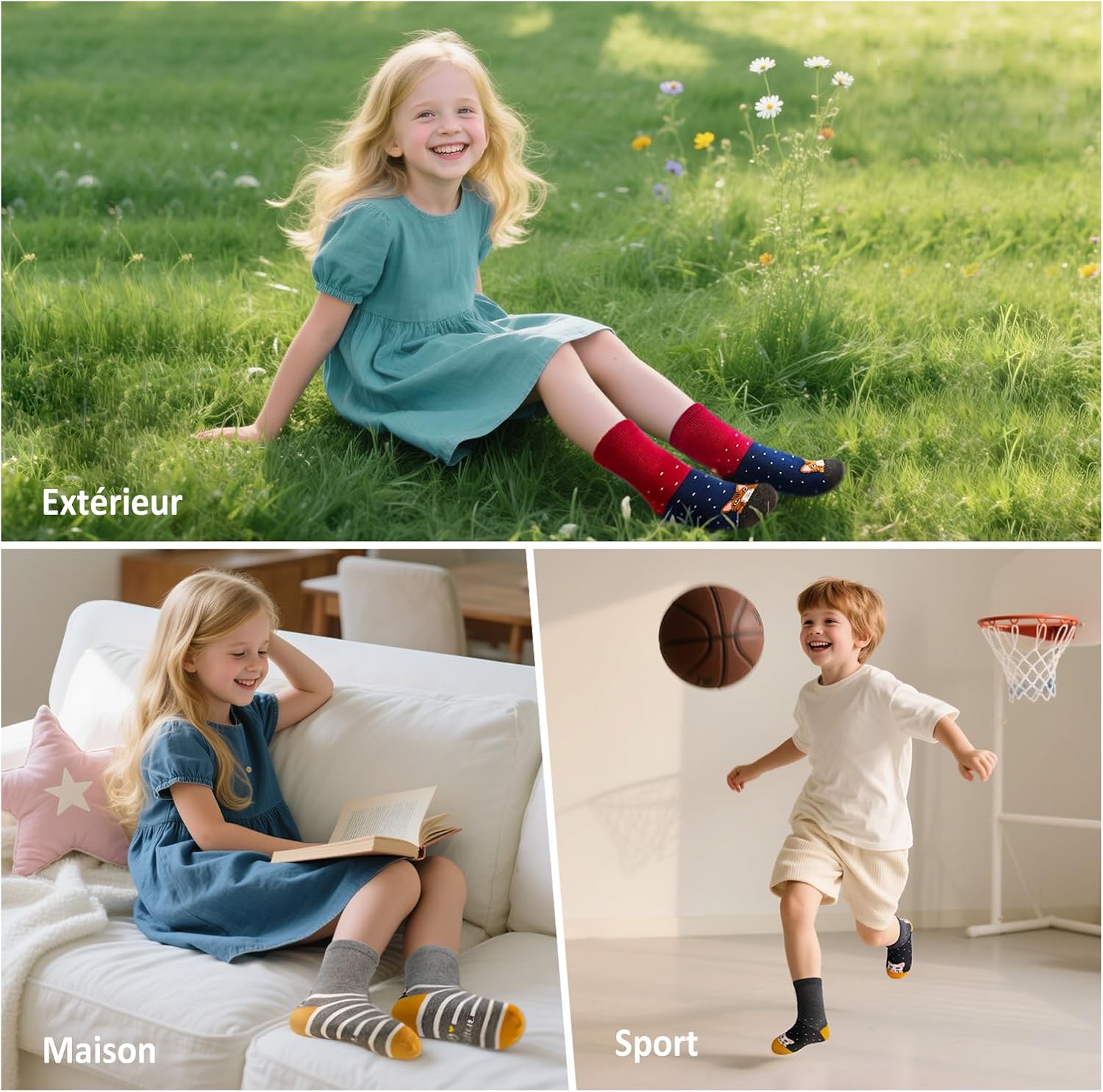Thumbnail 1 de LOFIR Lot de 5 paires de chaussettes fantaisie coton pour filles (modèles animaux chat & chien), 2 à 12 ans