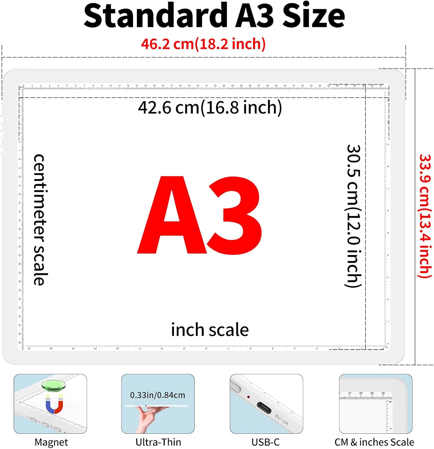 Thumbnail 1 de Phylosal Magnetic A3 Light Pad (A3) – super bright light box for tracing, drawing & diamond art