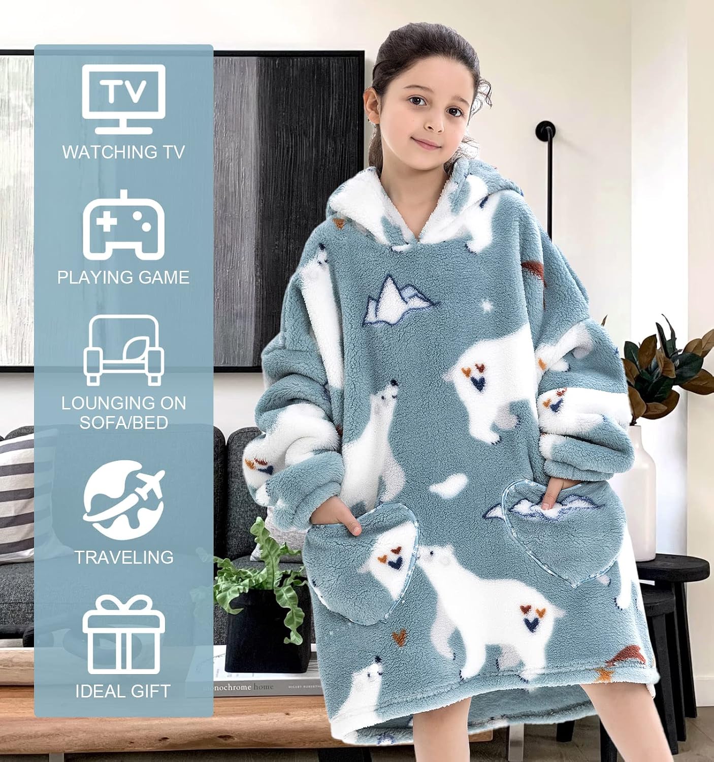 Thumbnail 2 de Summshall Kids Blanket Hoodie, Polar Bear Plush Wearable Blanket