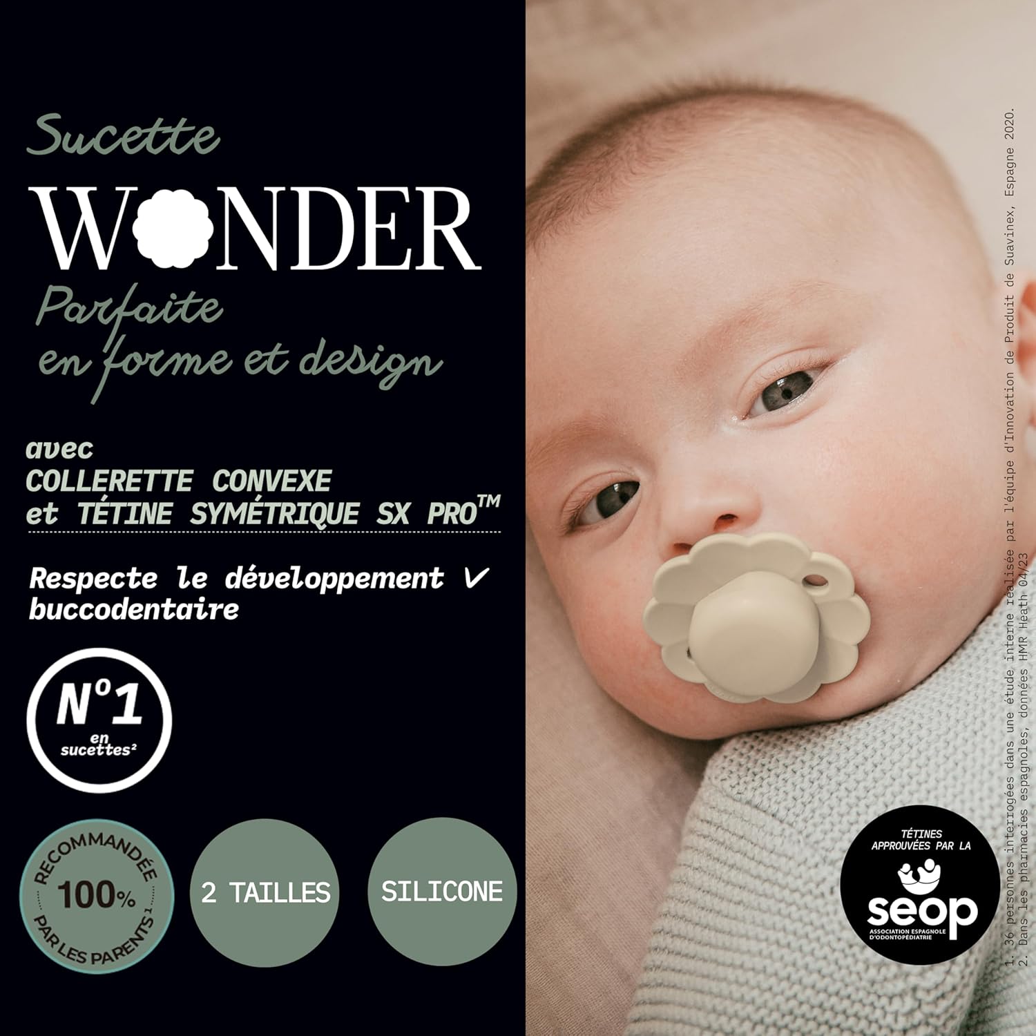 Detalle de Suavinex Lot de 2 Sucettes Bébé 6/18 Mois – SX Pro Réversibles en Silicone Wonder Gray/Lake