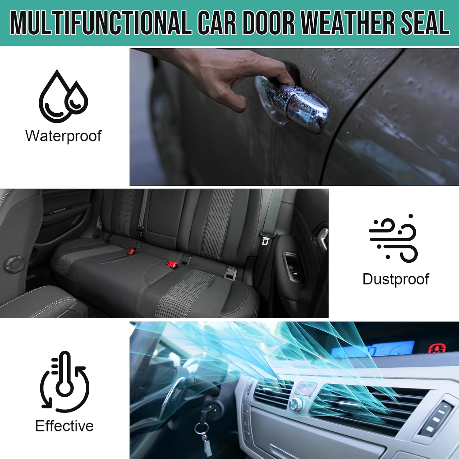 Thumbnail 6 de Jobon Car Door Seal Automotive Weather Stripping – Self-Adhesive D-Shape Rubber Seal (19x19mm, 300CM / 10FT)