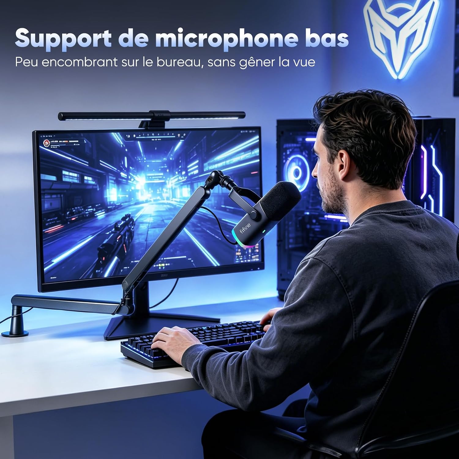 Detalle de FIFINE Bras de Microphone Pivotant pour K658/K688/A8 – Suspension, Pince de Bureau et Gestion des Câbles