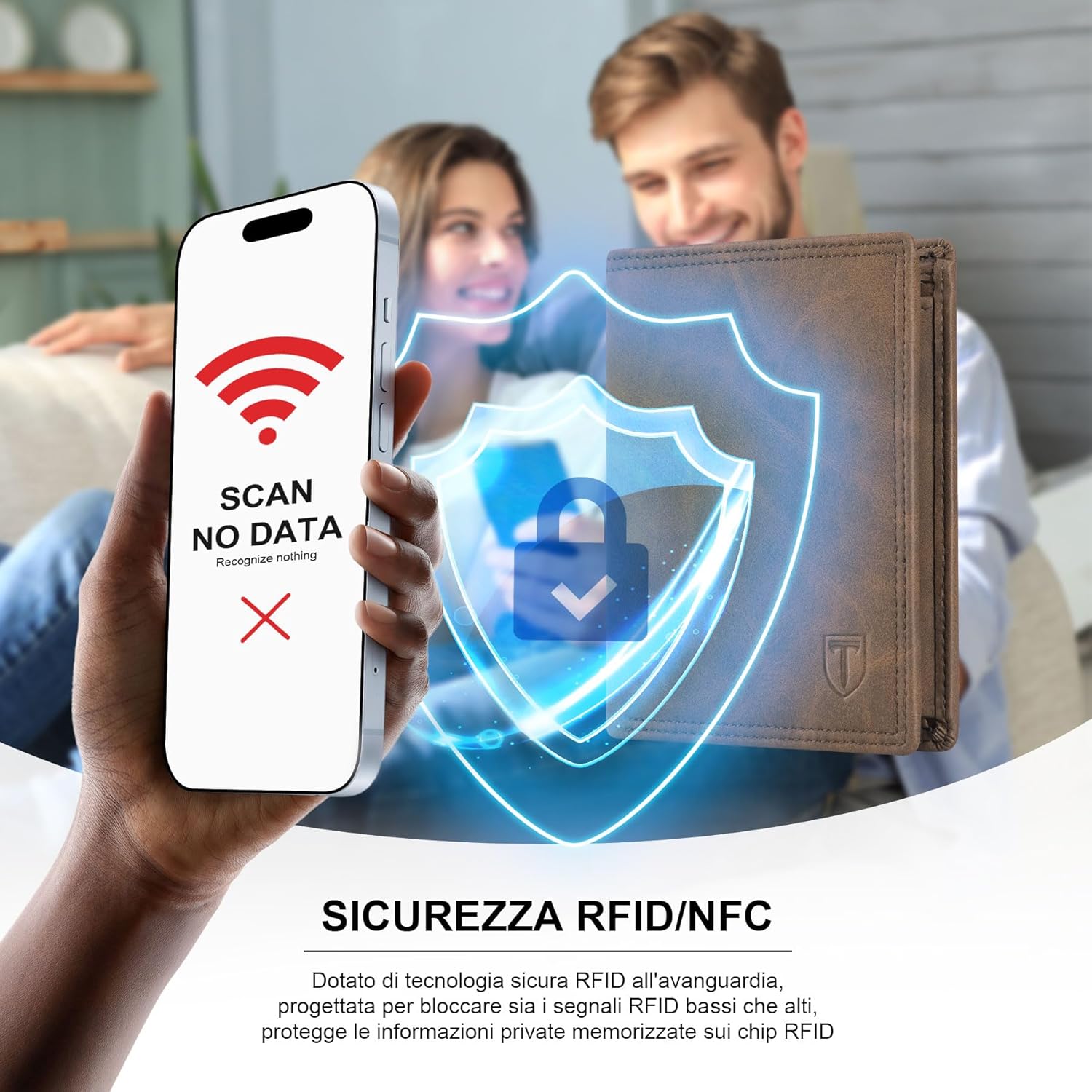 Detalle de TEEHON Portafogli Uomo RFID in Pelle Microfibra Slim con 12 Carte, ID e Finestra Foto – Marrone