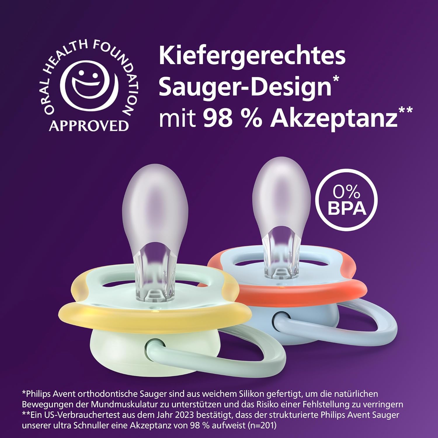 Detalle de Philips Avent Ultra Air Day & Night Schnuller 0–6 Monate – kiefergerecht, leuchtet im Dunkeln, 4er-Pack (SCF087/22)