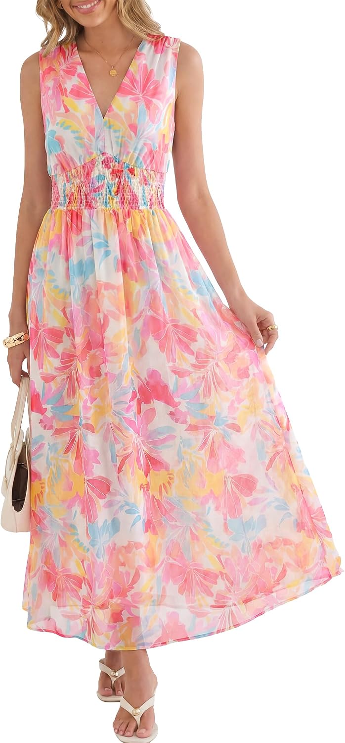Thumbnail 6 de ANRABESS Women’s Floral Summer Maxi Dress (V-Neck, Sleeveless, A-Line)