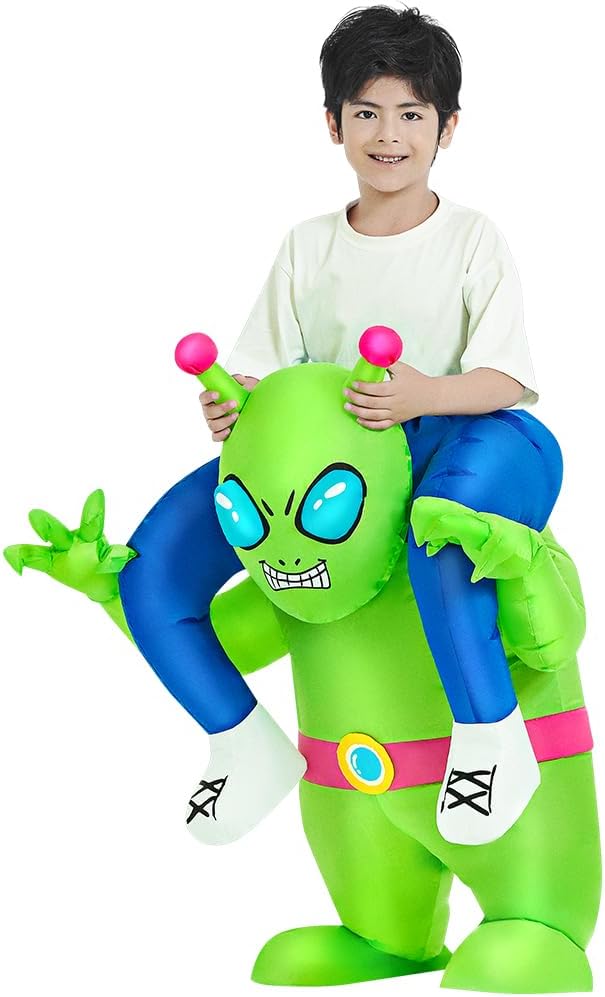 Detalle de JUROSAICA Inflatable Alien Costume for Kids, Ride-On Design with Built-In Fan