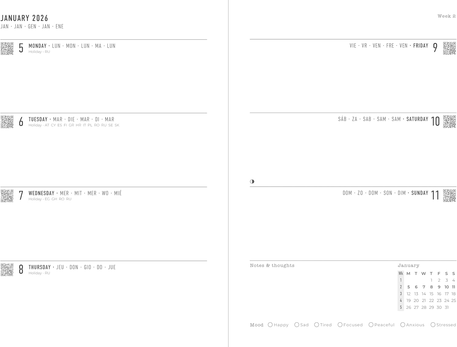 Thumbnail 1 de Letts Taschenkalender-Block A5 „Woche auf 2 Seiten“ Multilingual Pink 2026