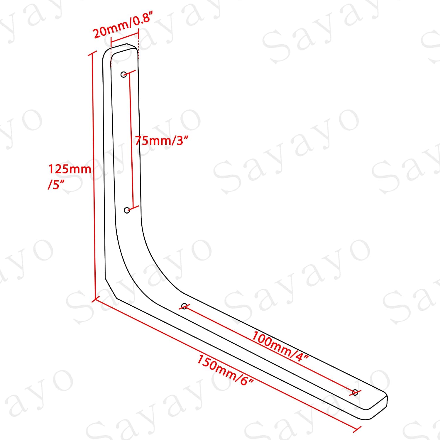 Detalle de Sayayo Shelf Bracket Corner Brace (EJR150W-4P) – 150mm x 125mm, White Finish, 4 Pack