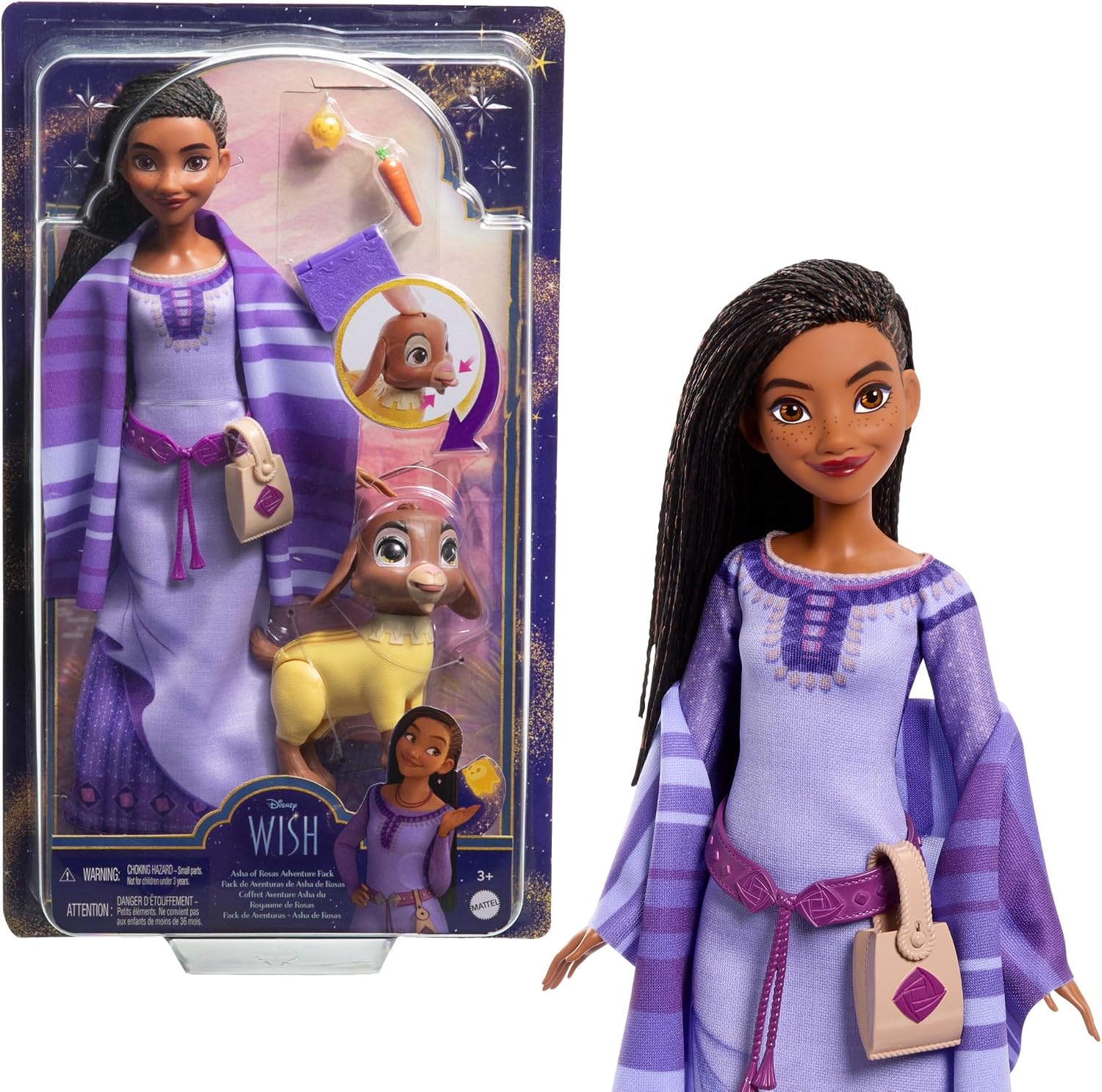 Detalle de Mattel HPX25 Disney Wish Asha van Rosas-avonturenset met pop en Valentino