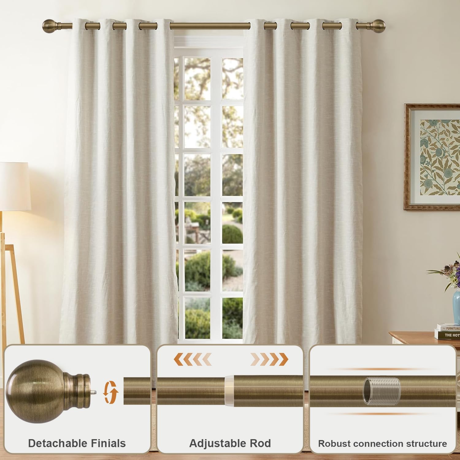 Detalle de Immiehh Immiehh-120-BCR1 Antique Bronze Curtain Rod, 1-Inch Diameter, Metal Finials