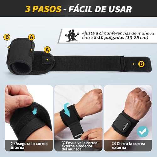 Detalle de CAMBIVO Muñequeras Gym Ajustable 2Pcs: soporte cómodo para entrenamientos y uso diario