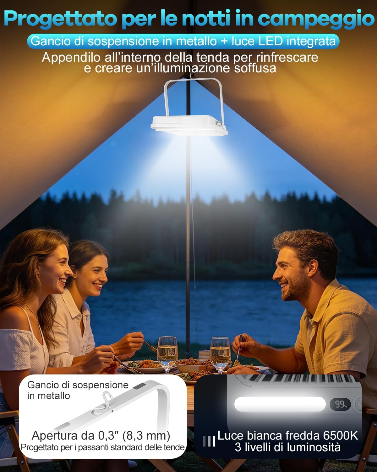 Thumbnail 4 de Ventilatore portatile 7 pollici con luce: autonomia fino a 28 ore, ultrasottile e regolabile