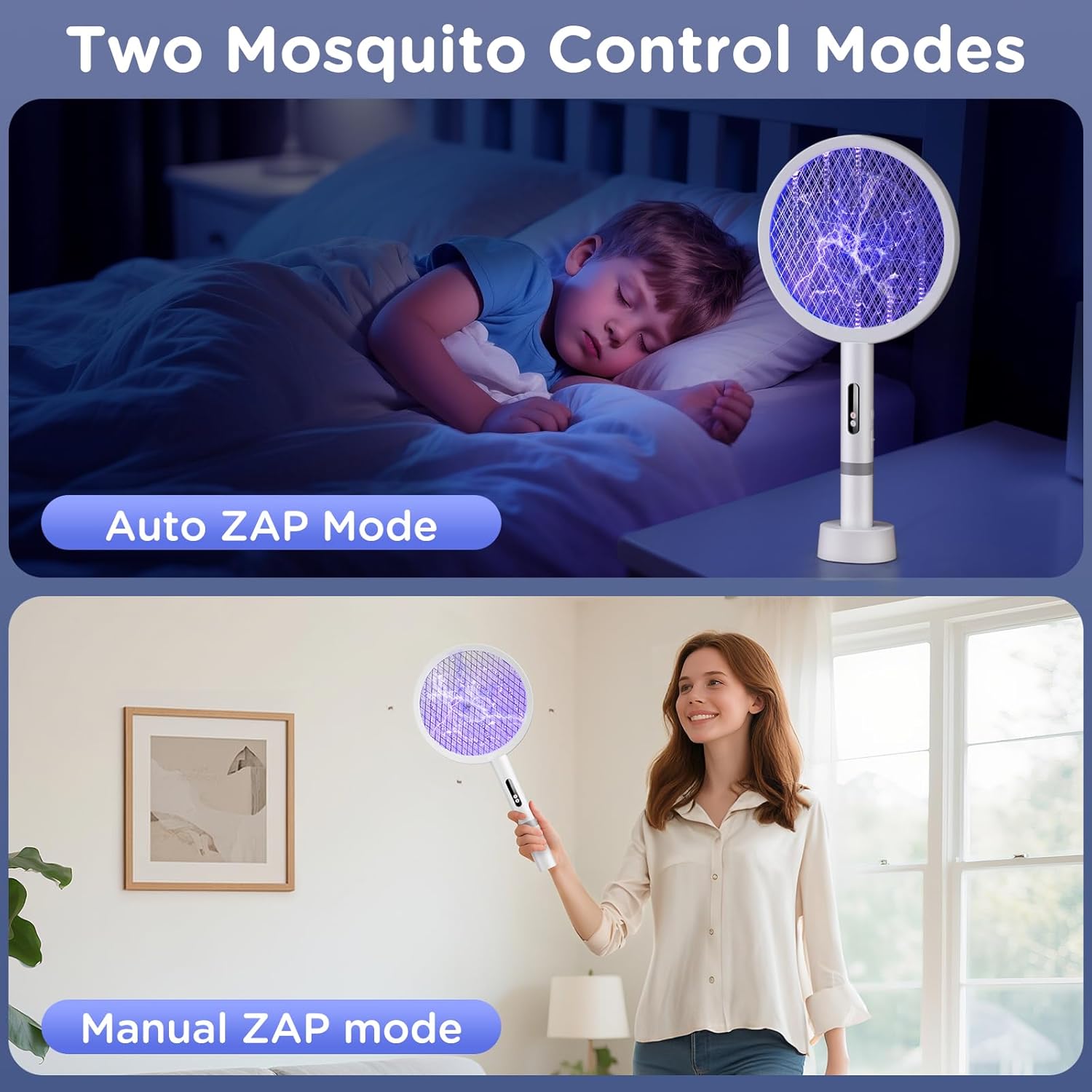 Detalle 2 de BKXCHA 2 en 1 Raquette Électrique Insectes, 4000V – Moustique, 1800mAh, USB Rechargeable, 3 couches de protection