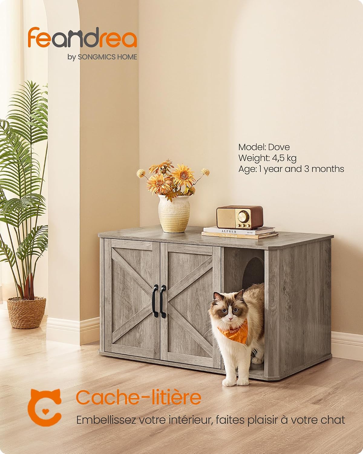 Detalle de Feandrea Meuble Litière pour Chat, meuble moderne cache-litière 85 x 48,5 x 50 cm – Grège chiné