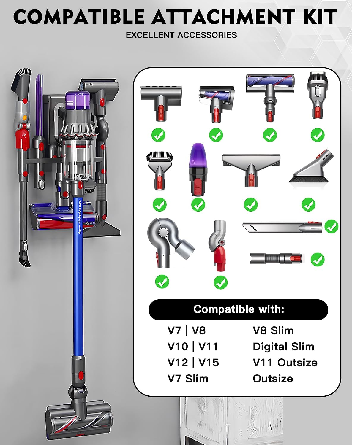 Detalle de HAFOEEP 11303633 accessoirehouder voor Dyson V7–V15 met 9 opbergvakken