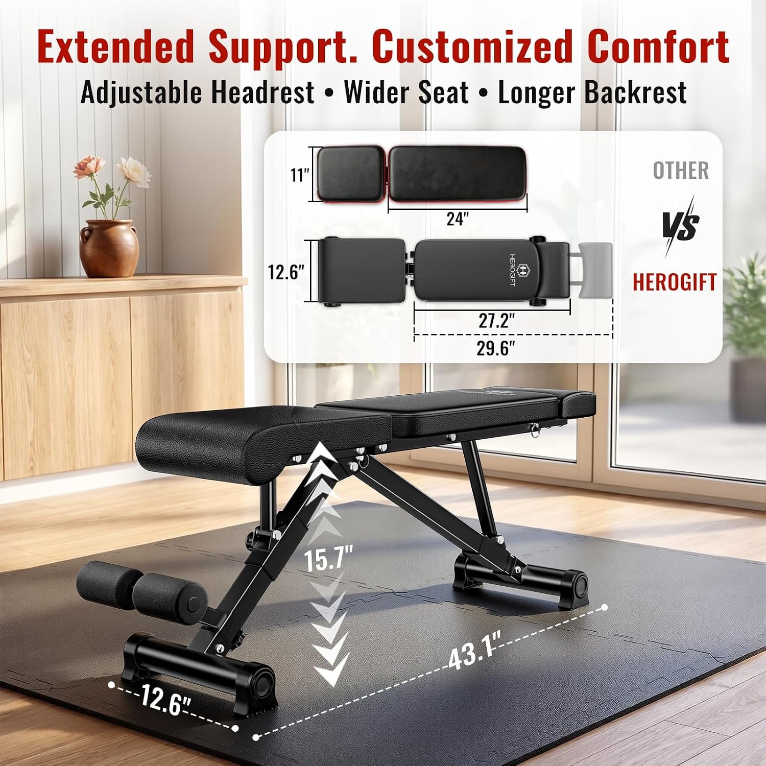 Detalle de HEROGIFT Adjustable Weight Bench 144 Positions