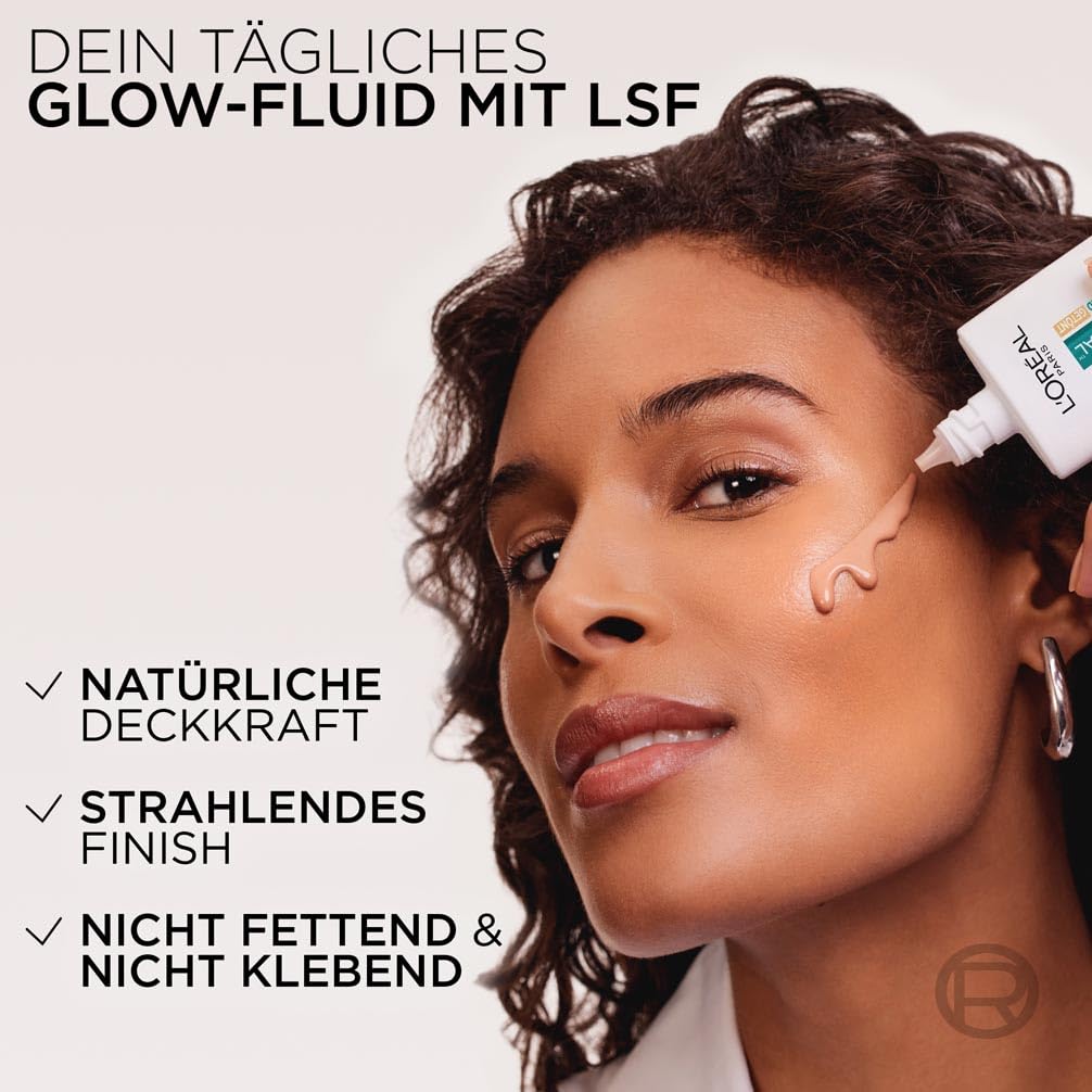 Detalle de L’Oréal Tägliches Getöntes UV Glow-Fluid LSF 50, Niacinamid + Glow-Pigmente – Farbe Mittel