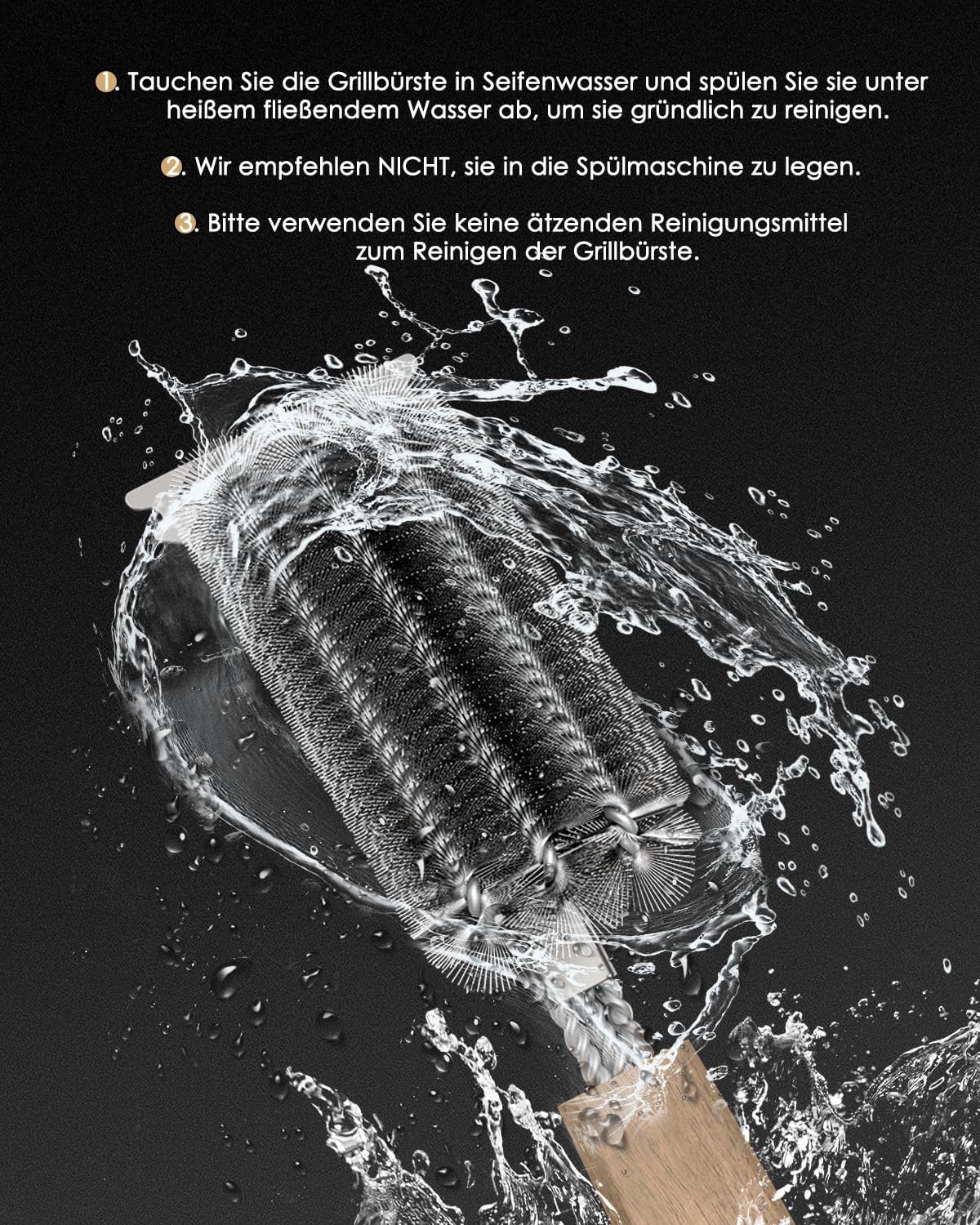 Thumbnail 4 de Grillbürste mit Holzgriff und Edelstahlschaber – 39 cm extra langer Reinigungsgriff für Grillrost