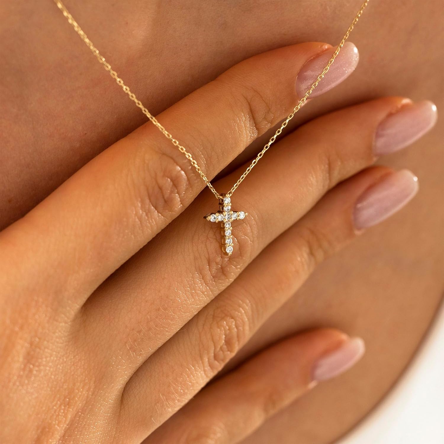Thumbnail 4 de TINGN Kreuzkette Damen 14K Gold Vergoldet – Kommunion Geschenke für Mädchen, 40 cm + 5 cm Verlängerung