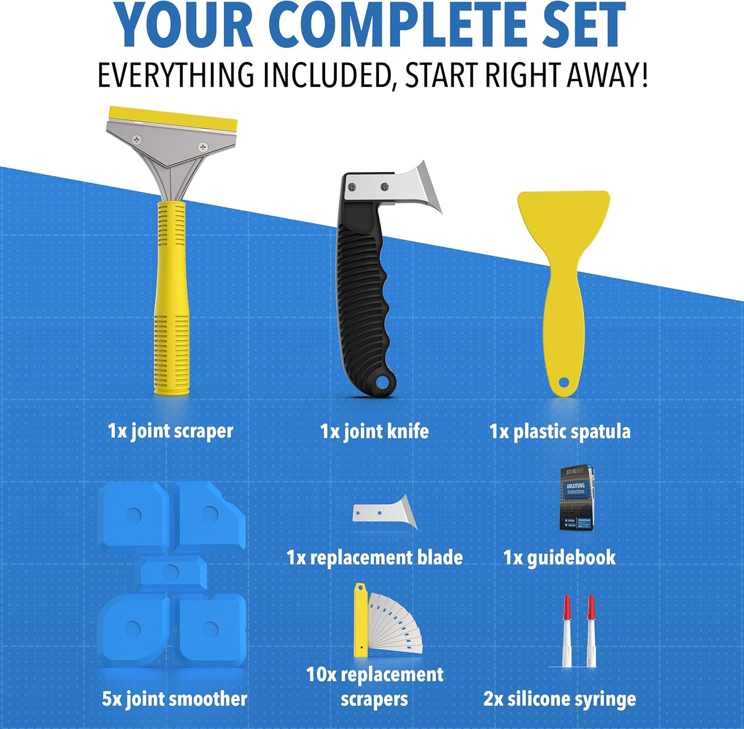Thumbnail 5 de 23 Piece Grouting Tool Set – Silicone Sealant Remover, Grout Scraper with 10 Blades, Sealant Knife, Plastic Spatula, 2 Sealant Applicators & 5 Finishing Tools