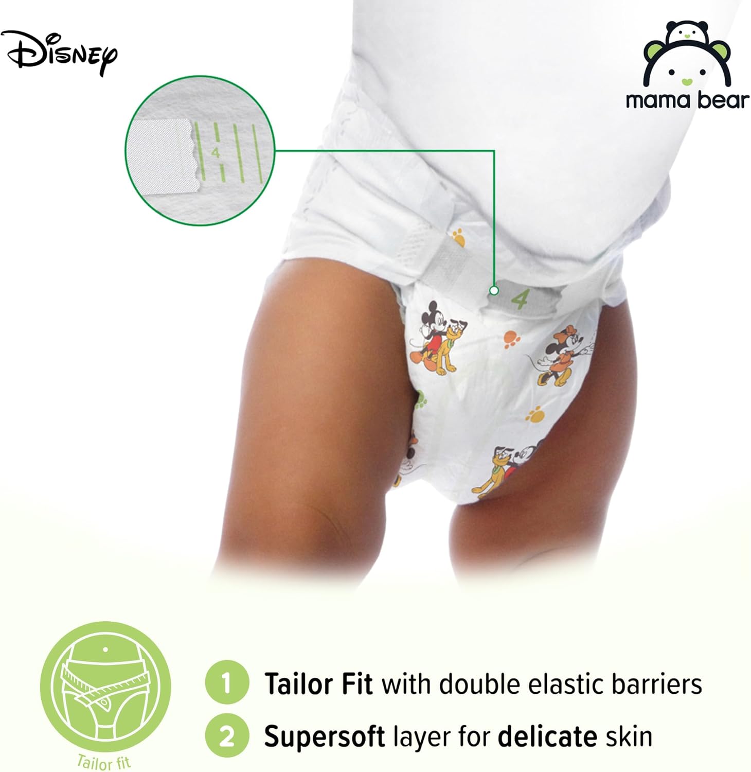 Detalle de Amazon Brand - Mama Bear Disney Ultra Dry Nappies Size 4 (8-14 kg), 168 Count (2 Packs of 84) with Disney patterns