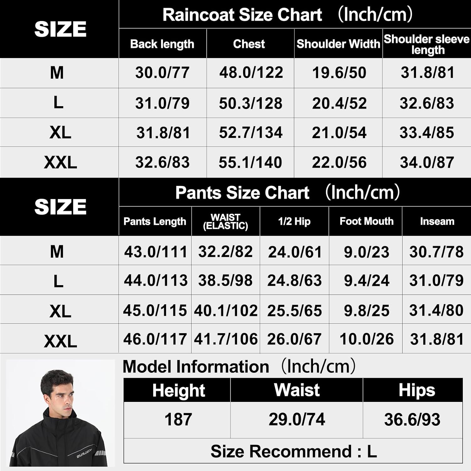 Thumbnail 6 de Burjosy Combinaison de Pluie pour Homme: impermeable réfléchissant tout-en-un, pantalon et veste, idéal extérieur