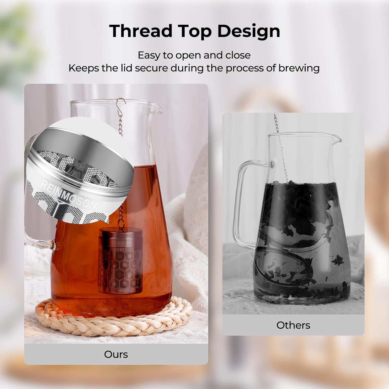Detalle 2 de Reinmoson Tea Strainers for Loose Tea (Extra Fine Mesh) with Slim Threaded Lid