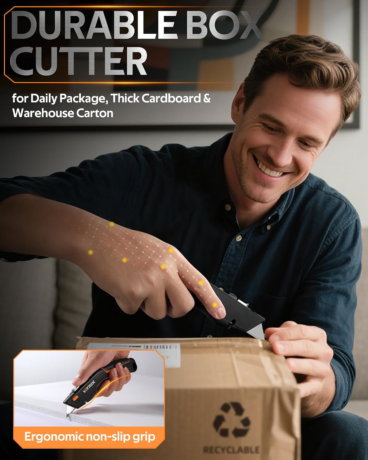 Thumbnail 3 de VOTREK VOT-UK001-No 2-in-1 Retractable Utility Knife with Blade Storage
