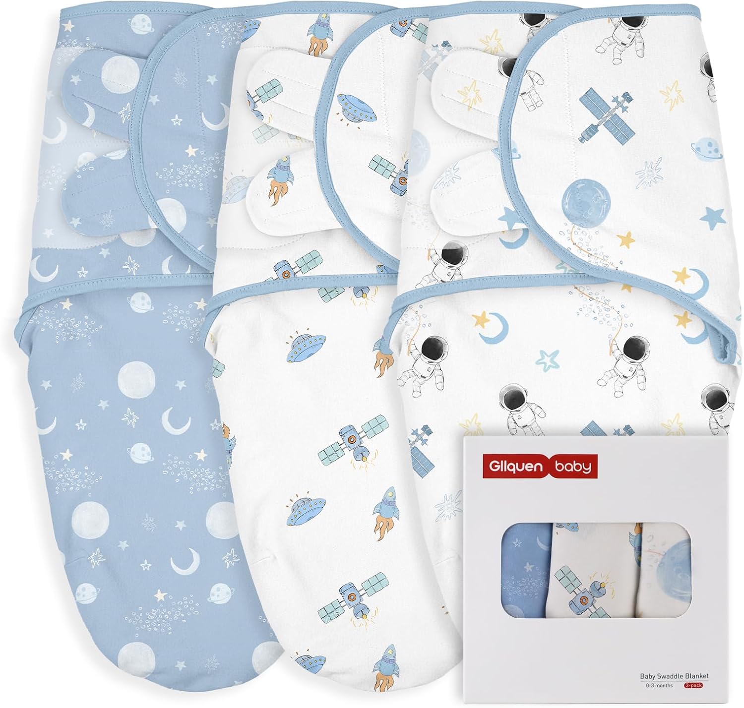 Detalle de GLLQUEN BABY 0-3 Months Organic Cotton Baby Swaddle Wraps (Oeko-Tex 100), 3 Pack – Astronaut
