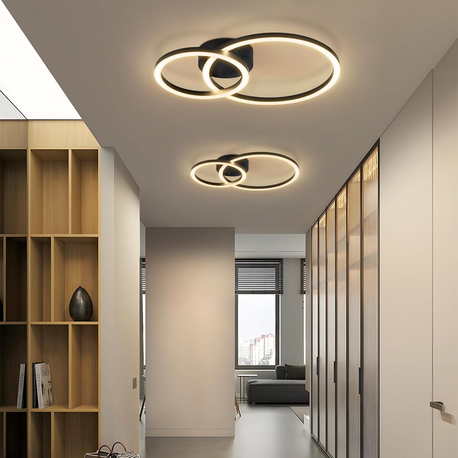 Detalle de Homefire Deckenlampe 2-Ringe Design, 40 cm, 23W, 3000K Warmweiß – moderne LED-Deckenleuchte für Wohnzimmer, Küche, Schlafzimmer