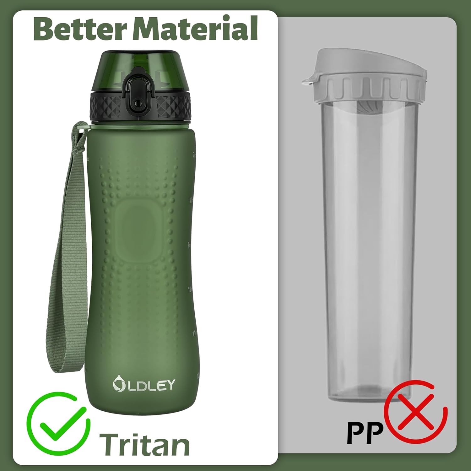Thumbnail 3 de OLDLEY 750ml/25oz water bottles with straw – BPA-free Tritan, leakproof flip-top and time markings (Army Green)