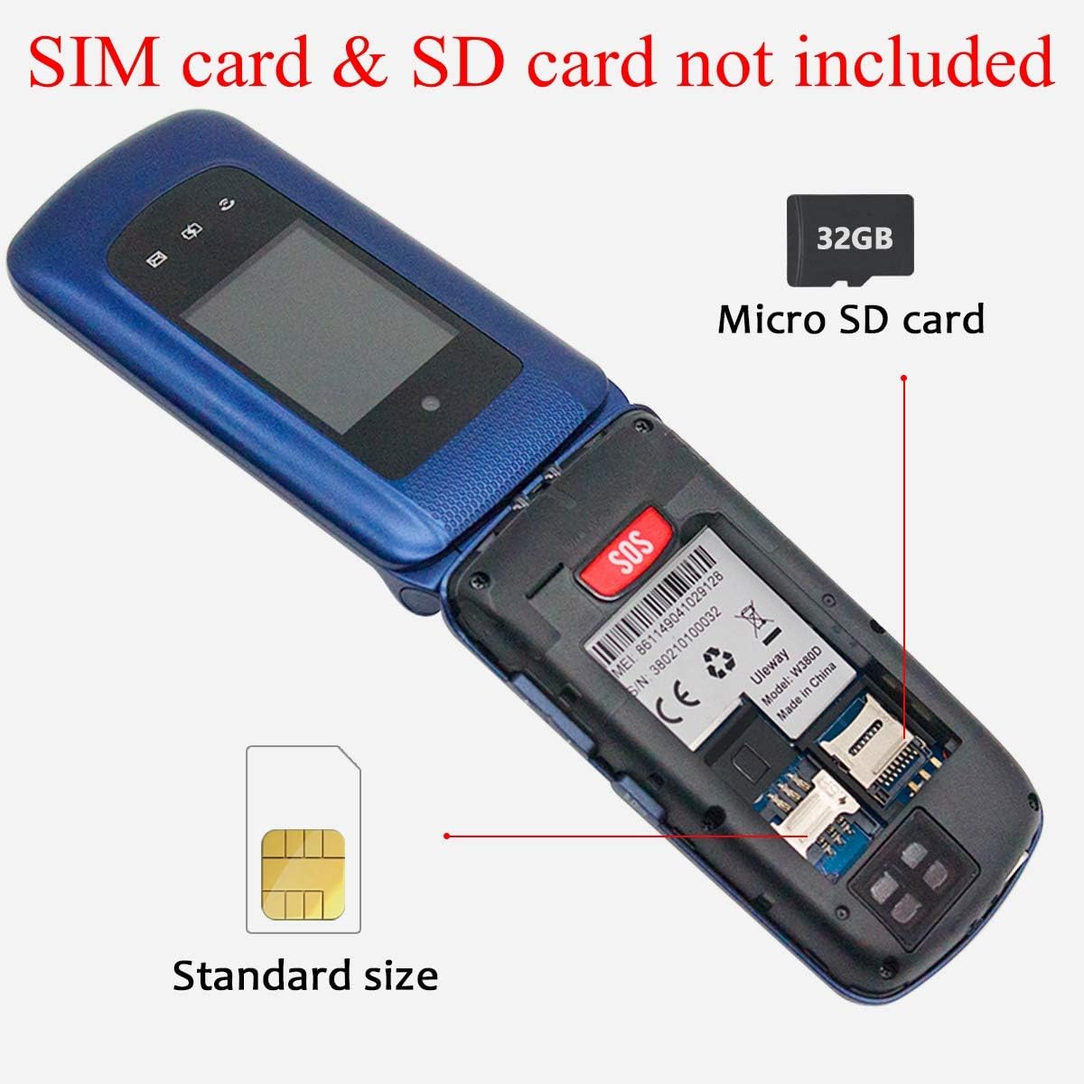 Detalle 1 de Telefono GSM Uleway per anziani con doppio display, tasti grandi e SOS