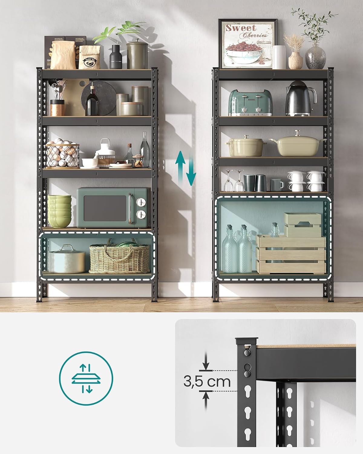 Detalle de SONGMICS COZORY GLR300B01 5-Tier Heavy-Duty Shelving Unit, 175 kg per shelf