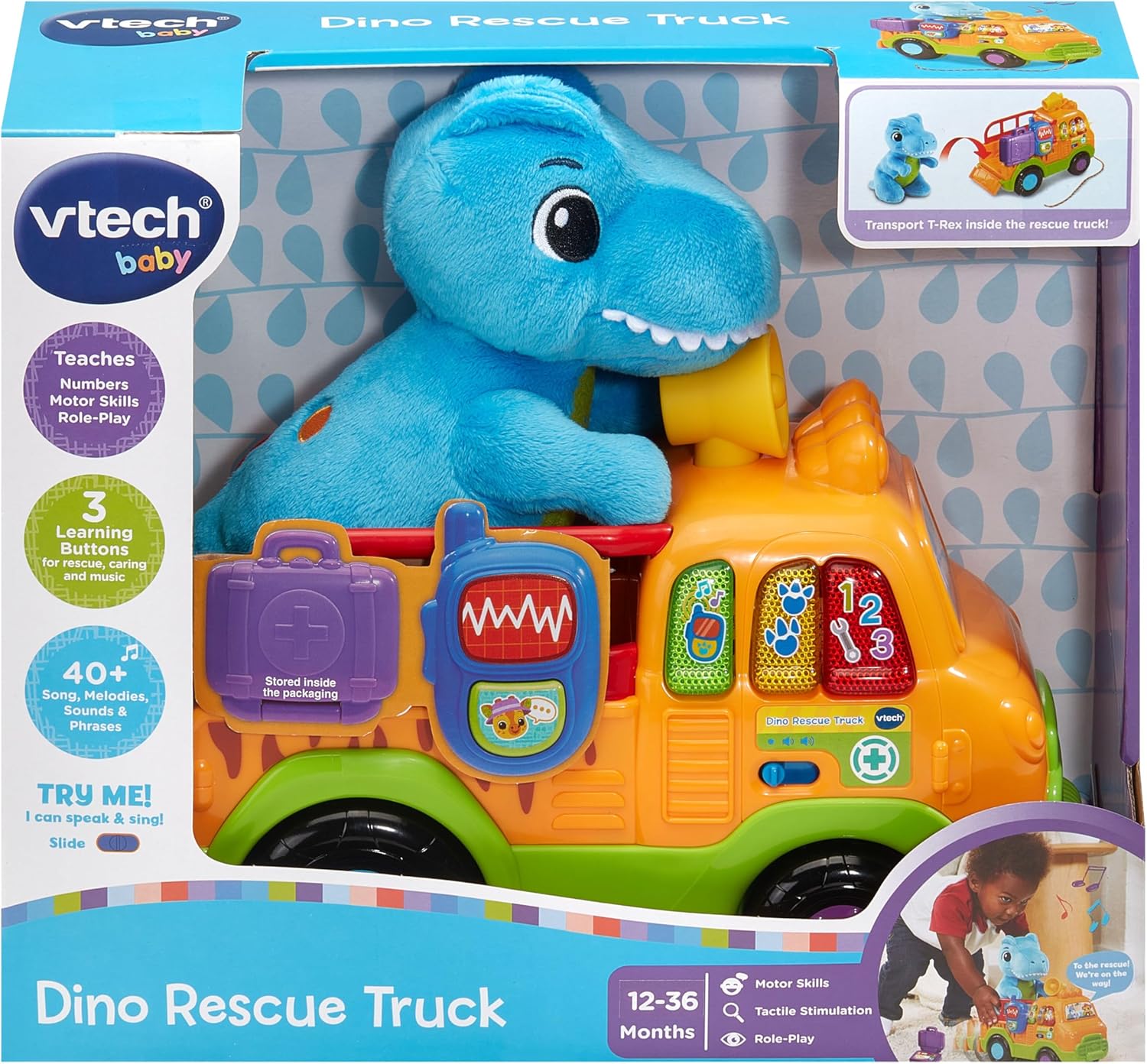 Thumbnail 1 de VTech Dino Rescue Truck pull-along toy with music, fine motor buttons and 3 songs (English version)