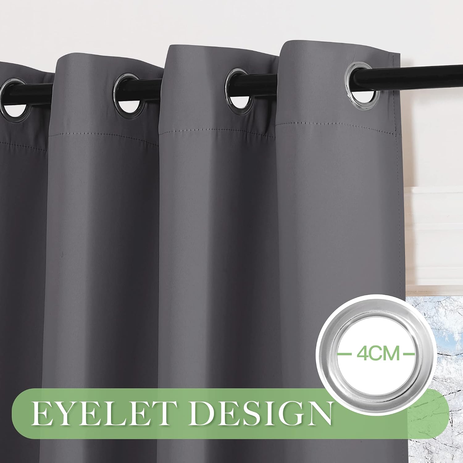 Detalle de KGORGE Garue Scheibengardinen Küche – 2er Set 100 x 90 cm, Blickdicht, Thermo, Ösen