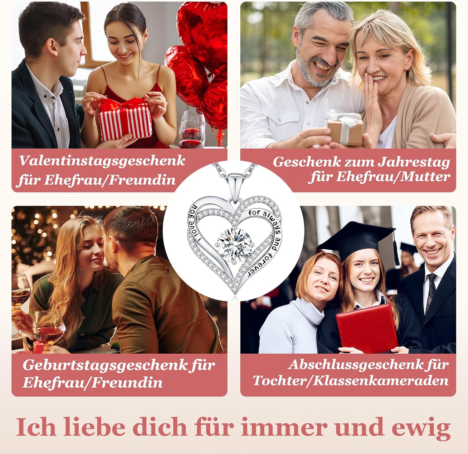 Thumbnail 5 de CDE Damenkette 45 cm Herz Anhänger