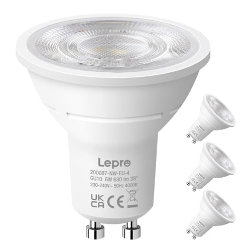 Detalle de Lepro Bombilla LED GU10 Blanco Natural 4000K 6W (equiv. 80W) 630 lm, 38° no regulable, pack 4