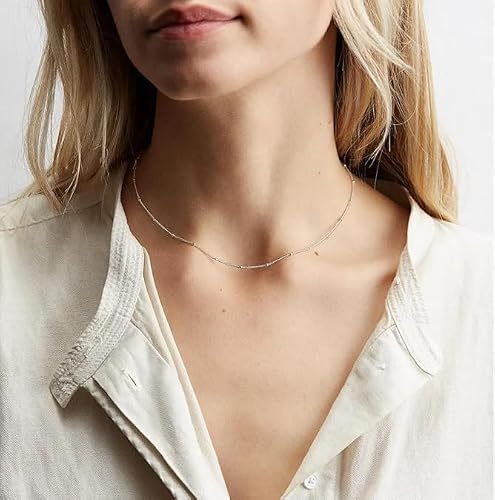 Detalle 2 de FUNÉIA - Cadena de plata de ley 925 para mujer ajustable (40–60 cm), plateada con rodio