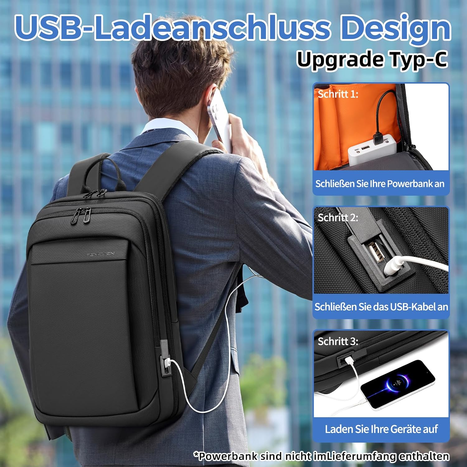 Thumbnail 4 de Fenree.geer Laptop Business Rucksack Herre – Leichter Slim 15,6" mit USB
