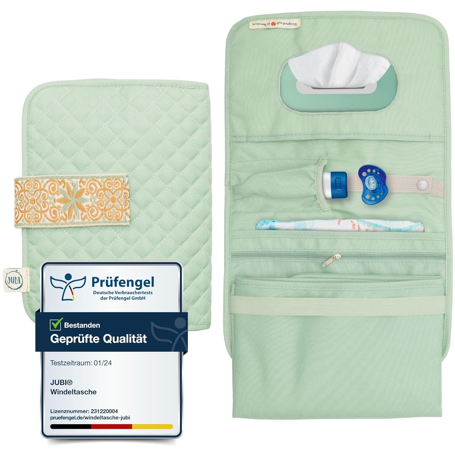 Thumbnail 6 de Jubi Windeltasche mit Wickelunterlage für unterwegs – Mint mit Punkten, Klettverschluss