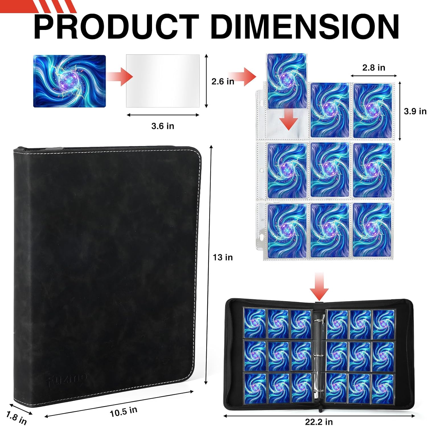 Detalle 2 de Fuzmo CP10279 9-Pocket Trading Card Binder, 900-Card Zipper Album