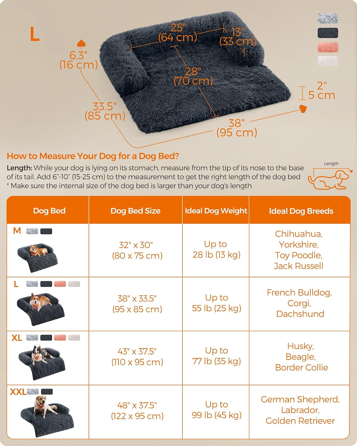 Thumbnail 2 de FEANDREA FluffyHug PGW222G02 Dog Sofa Bed, Dark Grey, 95 x 85 x 16 cm
