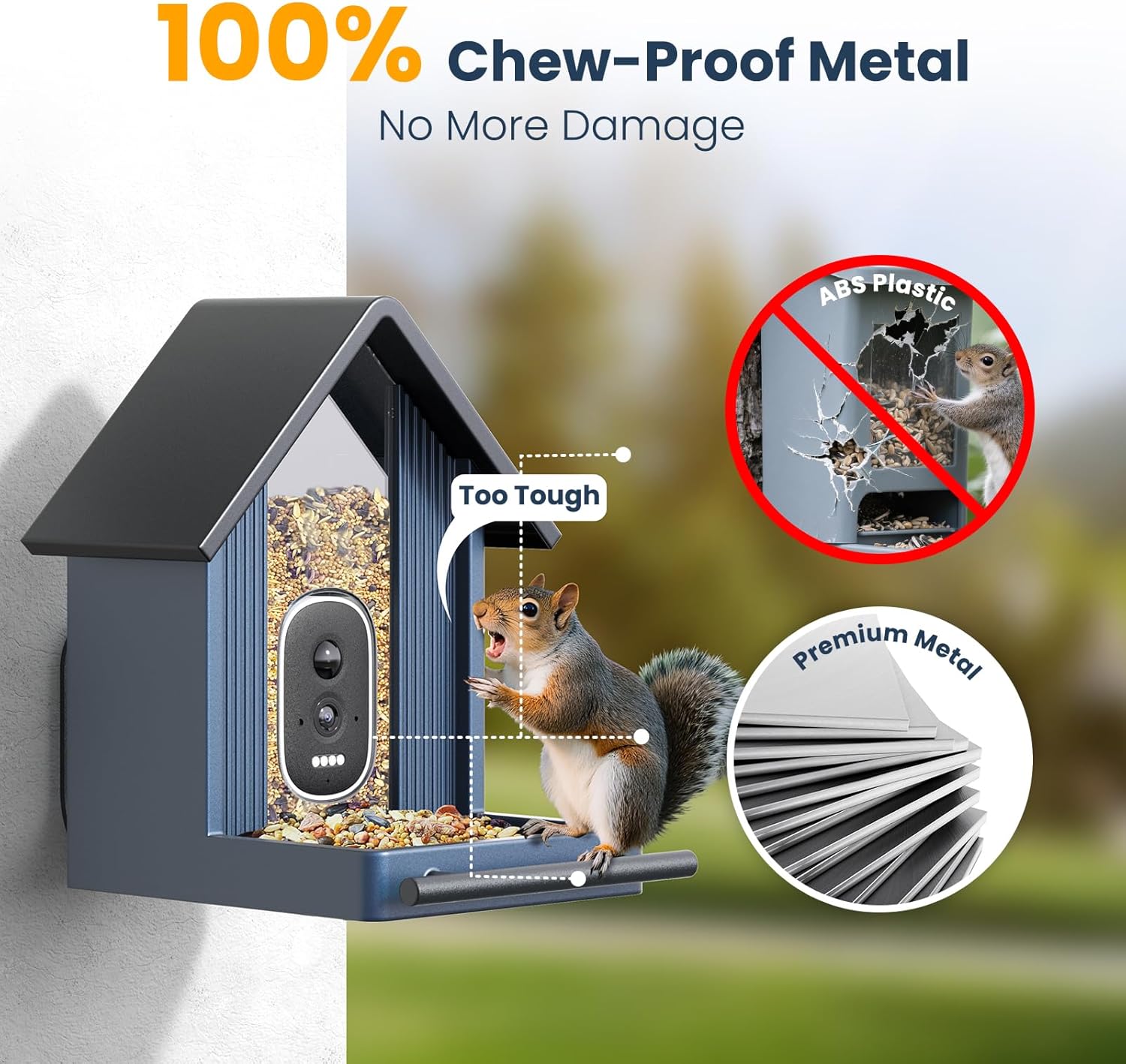 Detalle de Smart Bird Feeder with Camera: 2.5K UHD, Solar-Powered, IP66 Steel Outdoor Kit