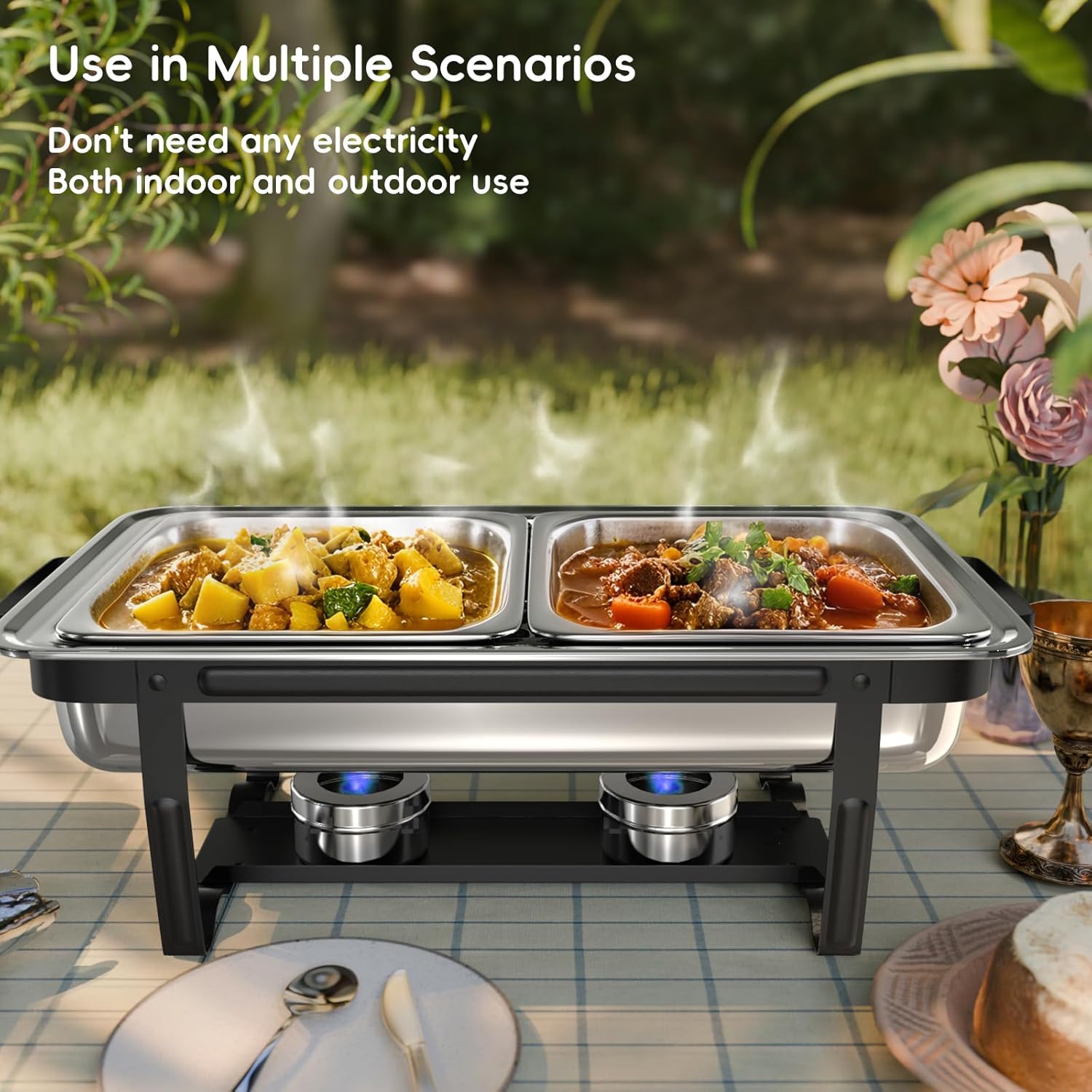 Thumbnail 6 de SIFER 9Qt 4-Pack Chafing Dishes for Buffet with Screwless Setup, Foldable Handles, Stainless Steel