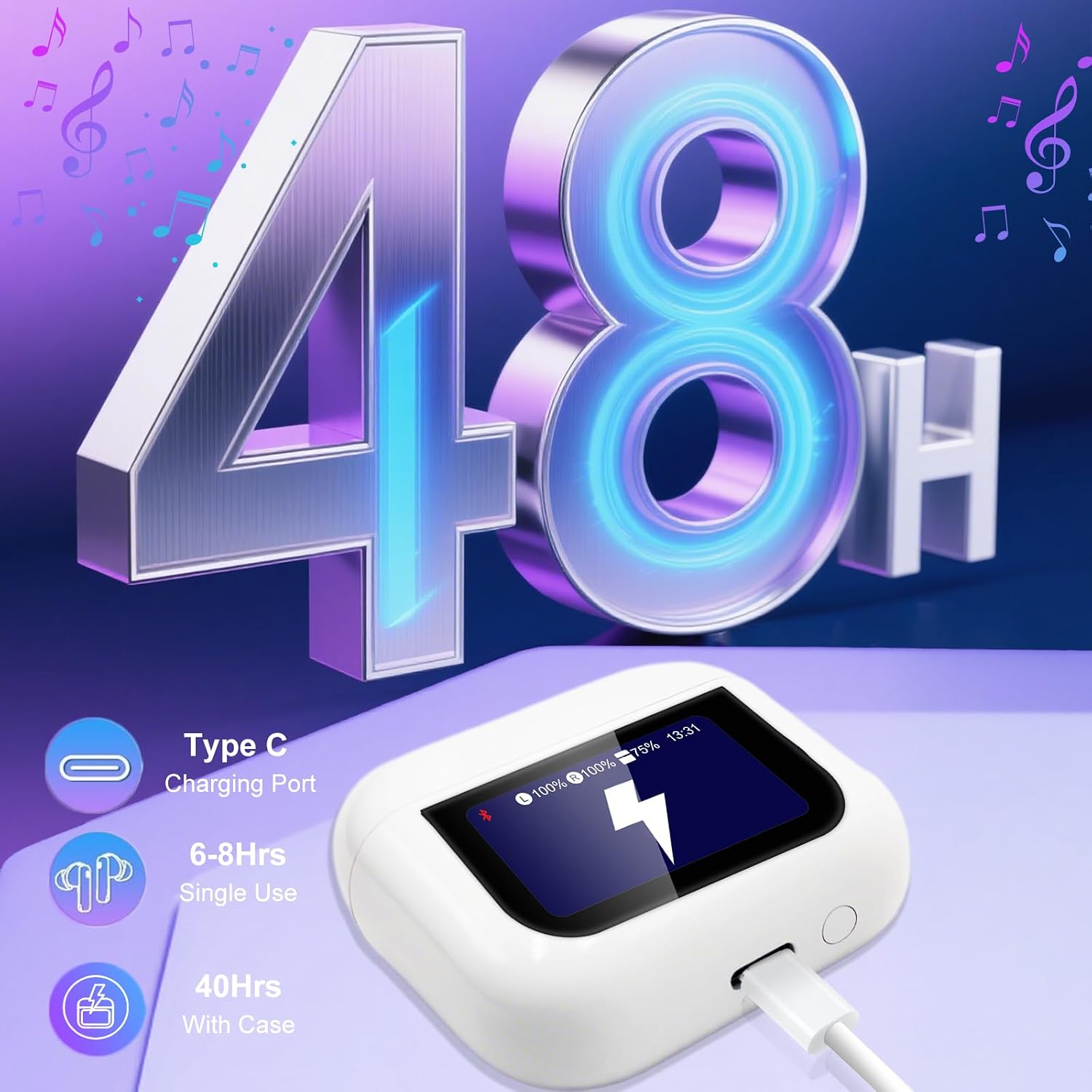 Thumbnail 4 de Touchscreen Wireless Earbuds 48H battery