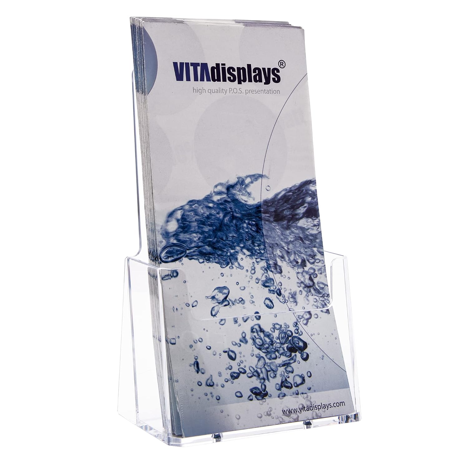 Detalle de VITAdisplays 2 porte-brochures DIN Lang (DL) en polystyrène transparent