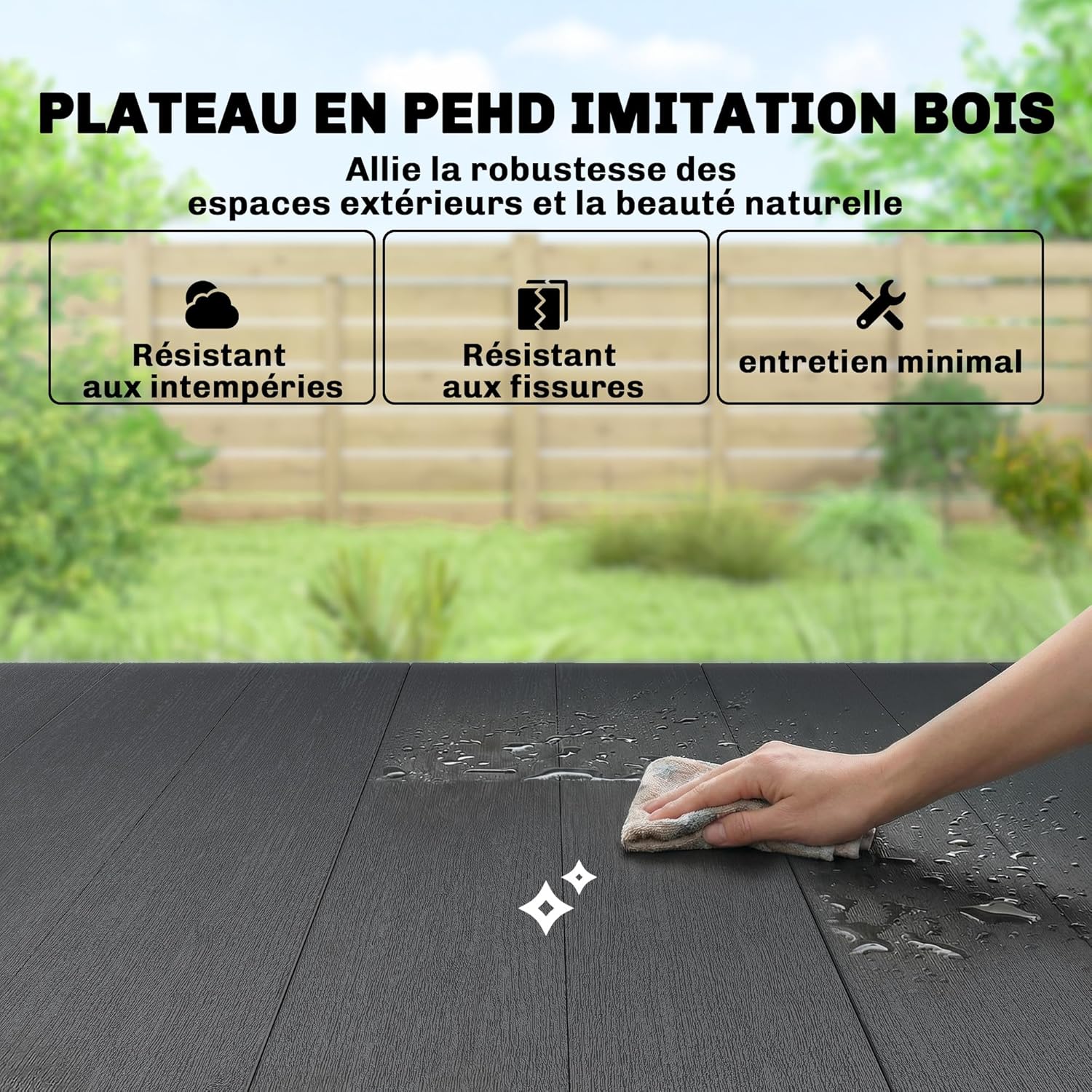 Thumbnail 4 de Outsunny Table de jardin rectangulaire HDPE effet bois pour 4 à 6 personnes (150 x 90 x 74 cm) – pieds en X, noir