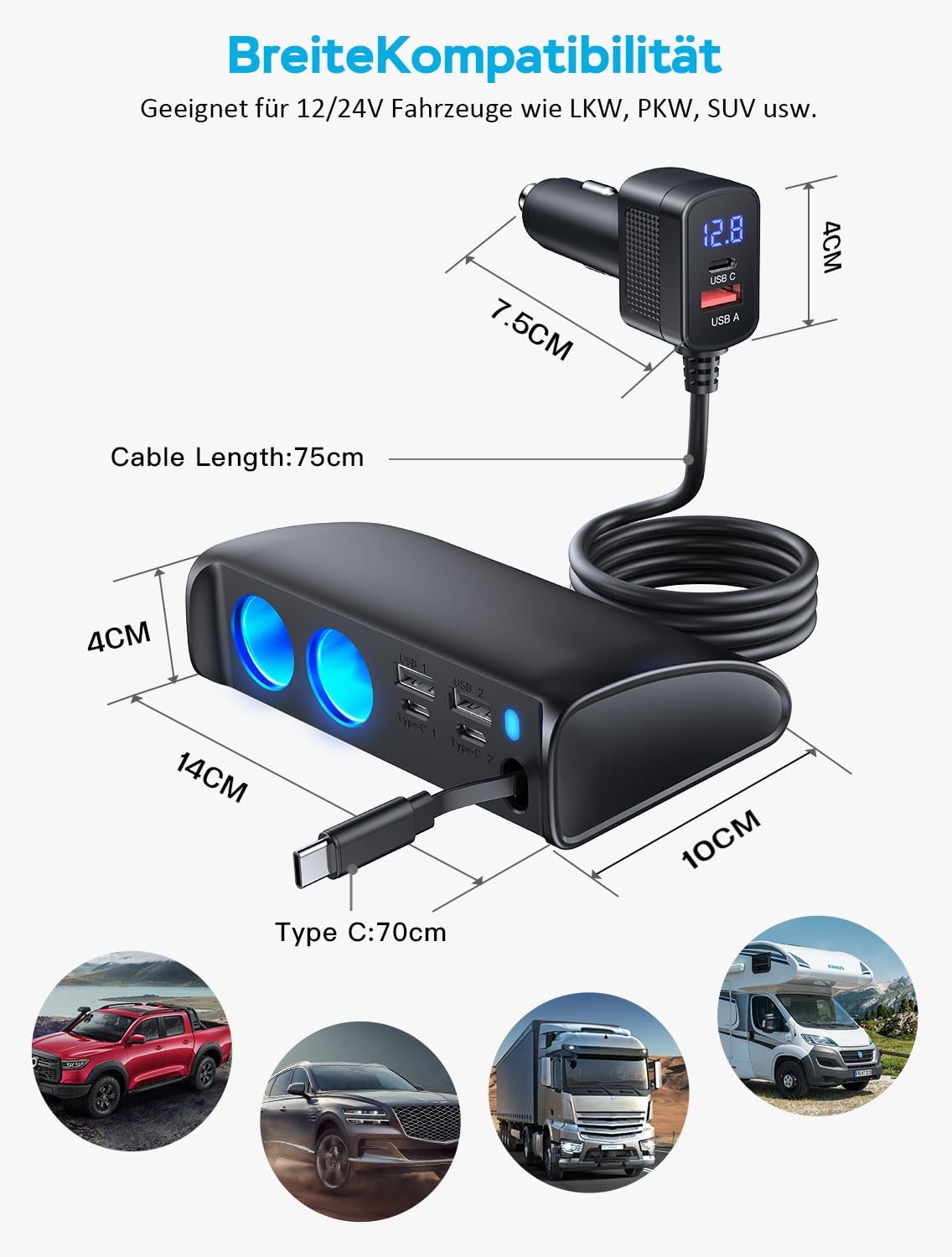 Thumbnail 5 de OOWOLF Retractable 9-in-1 Car Charger Adapter 148W