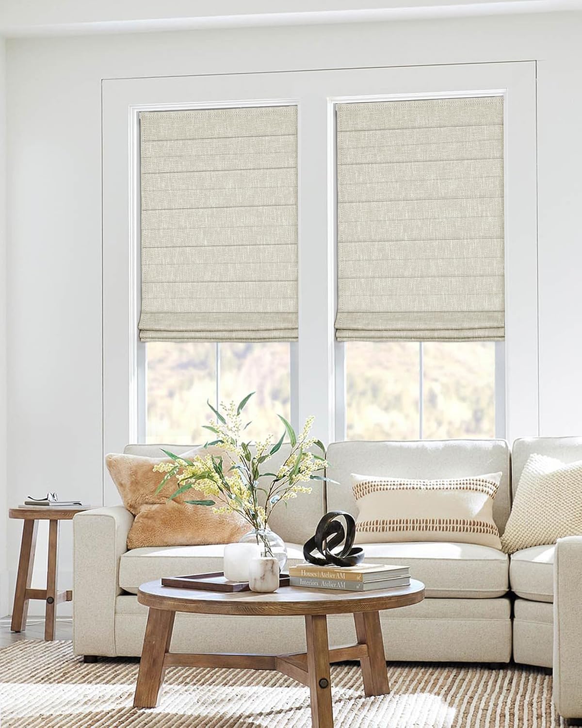 Thumbnail 4 de No Tools No Drill Cordless Roman Shades (35" W × 64" H) 100% Blackout Beige for Inside-Mount Windows
